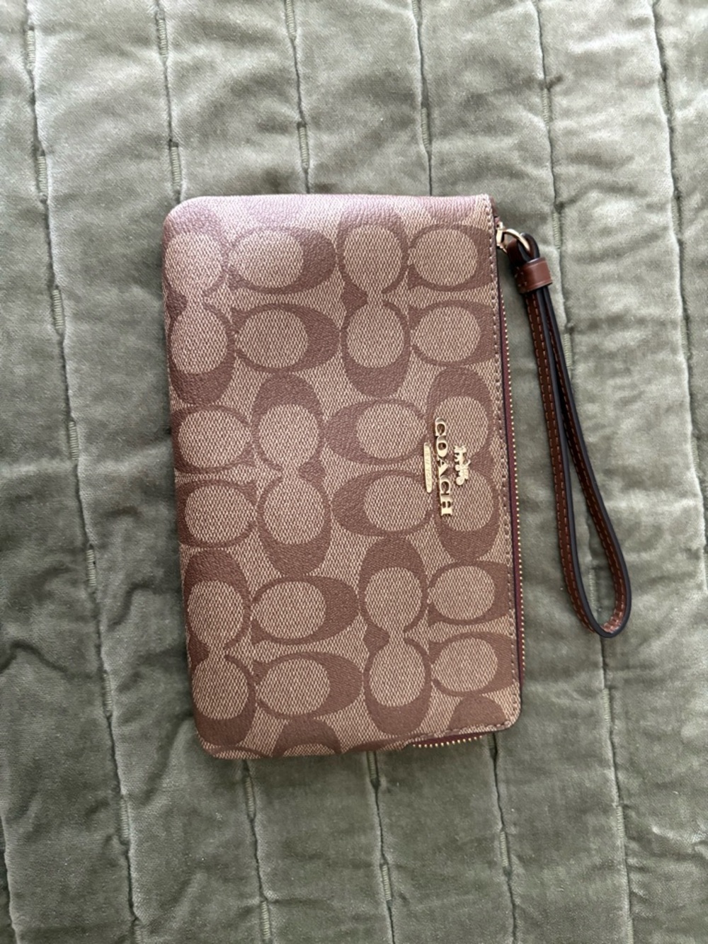 Coach Large Brown Signature Zip Wristlet